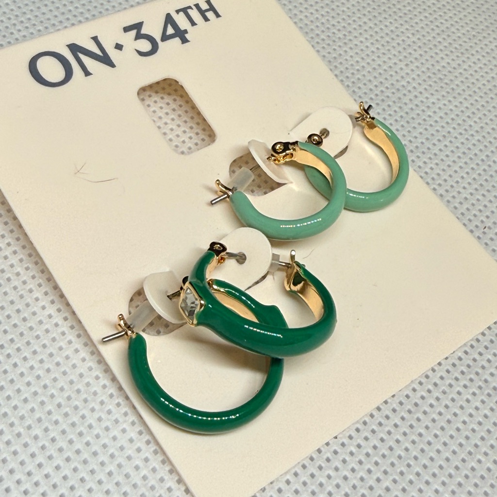 On 34th Green Enamel Hoop Earring Set